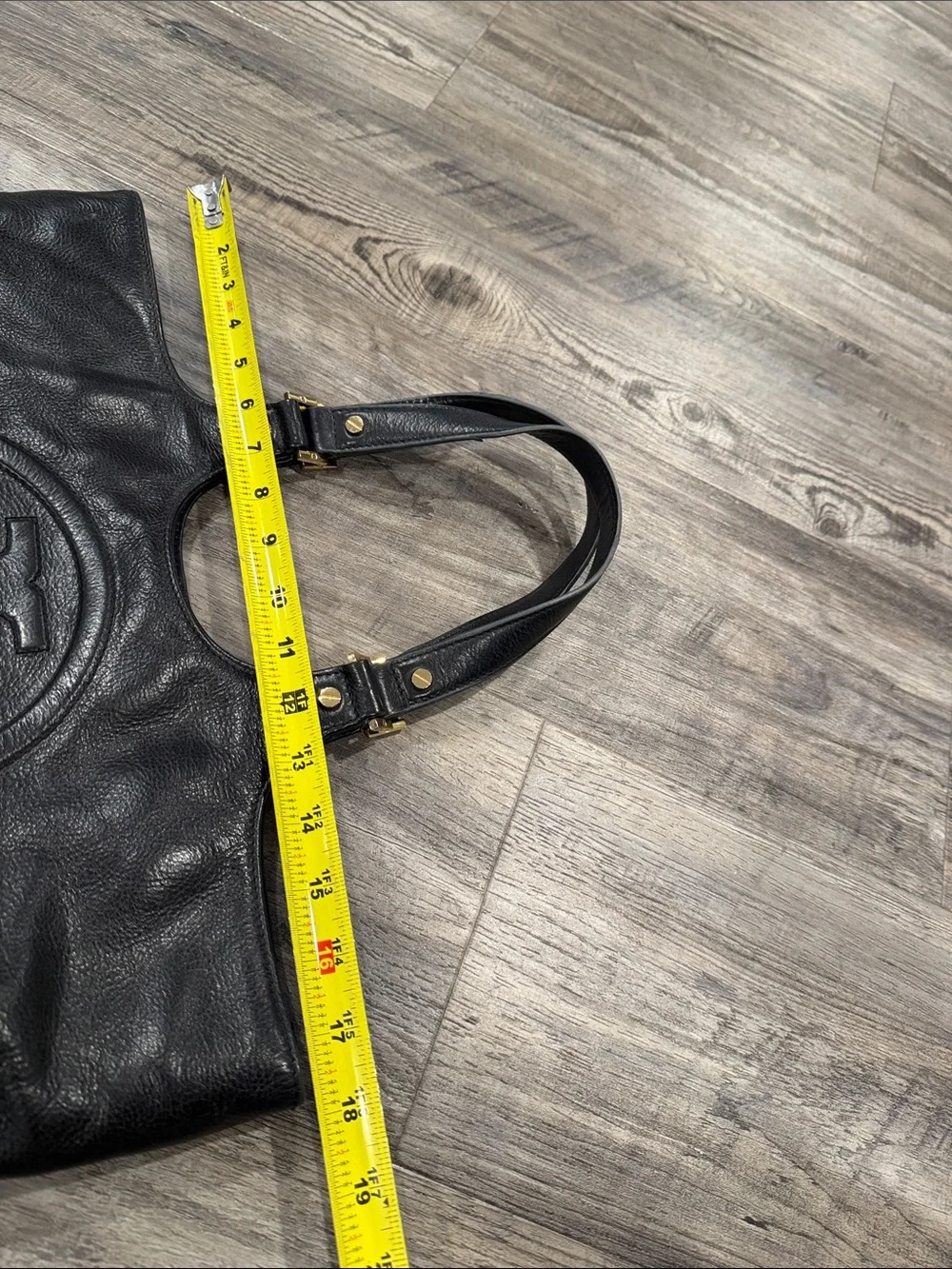 Tory Burch Bombe Black Leather Tote Bag